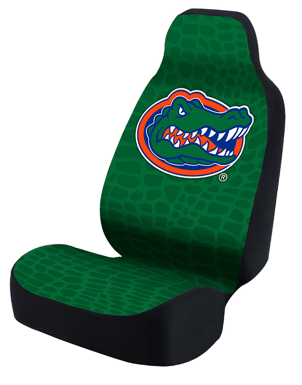Universal Seat Cover Print 1pc - Ultimate Suede - University of Florida - Green Gator Skin w/ Black Interlock Backing