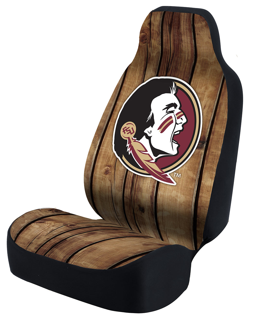Universal Seat Cover Print 1pc - Ultimate Suede - University of Florida State - Distressed Wood w/ Black Interlock Backing