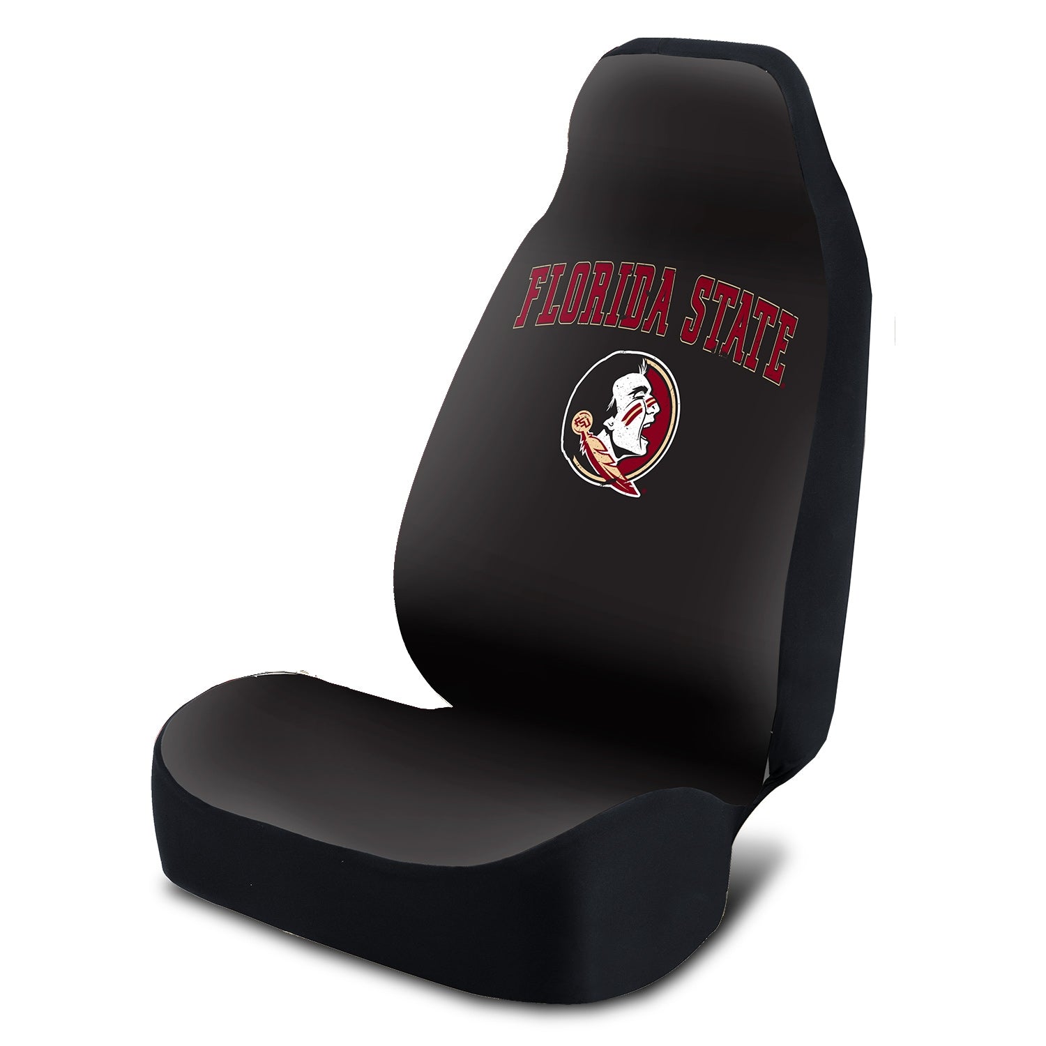 Universal Seat Cover Print 1Pc - Ultimate Suede -  University of Florida State Black Distressed Seminole Head And Name